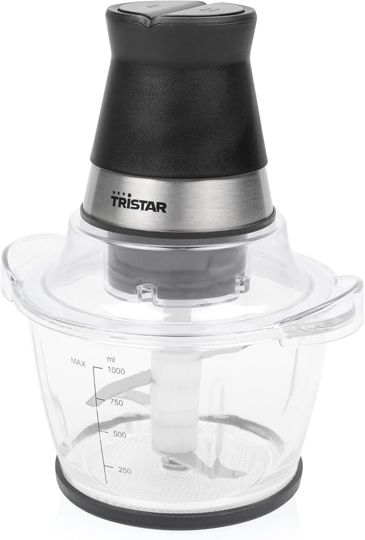 Tristar Zerkleinerer mit 1 L Glasbehälter, 4 Edelstahlklingen, 400 W Motor, Kompaktes Design, Spülma