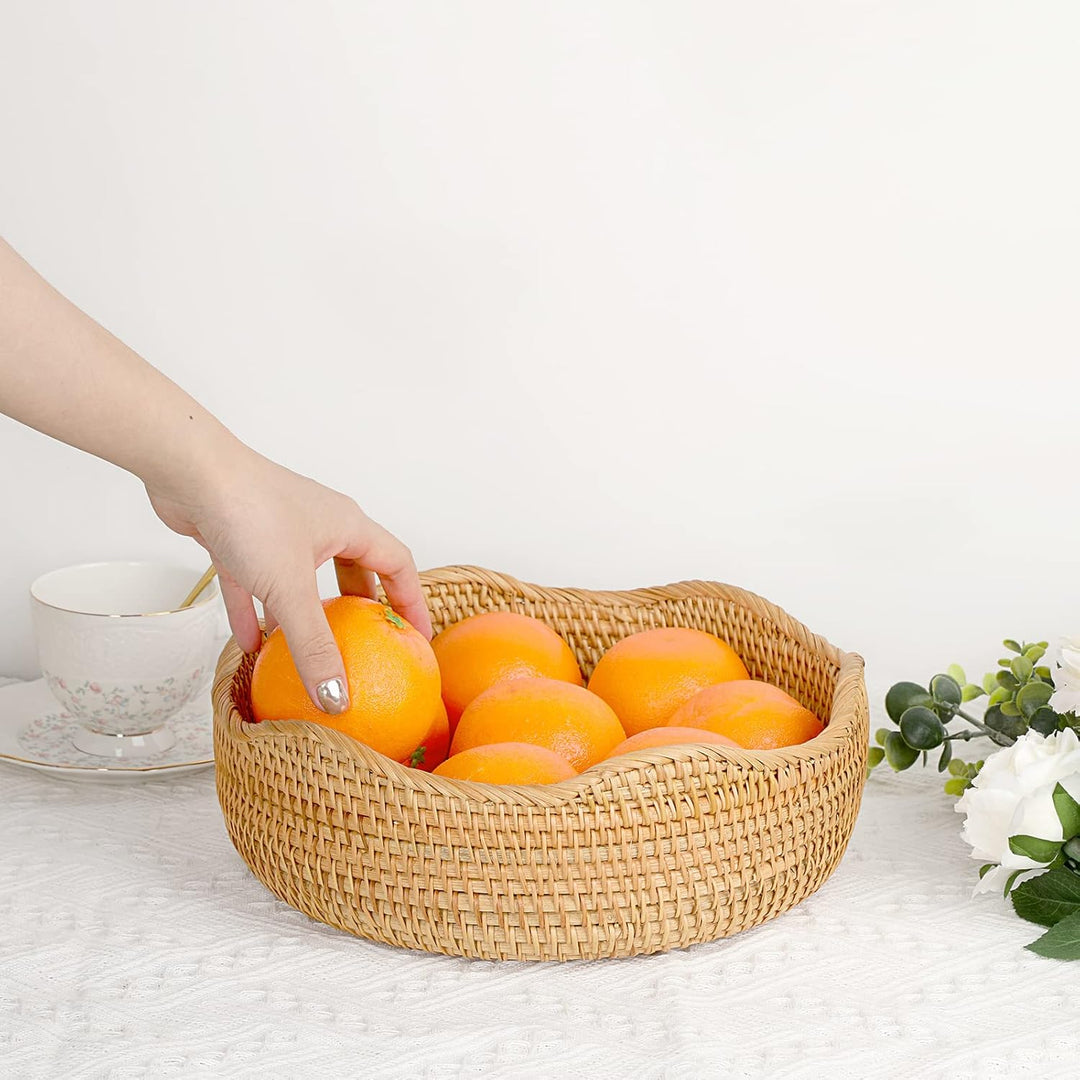 IGNPION Rattan-Aufbewahrungsschale aus gewebtem Obstkorb, rund, 26 cm, Brot-Servierkörbe, Snack-Eier