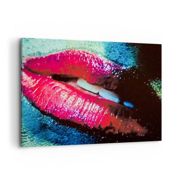 Bilder auf Leinwand 100x70cm Leinwandbild mit Rahmen Lippen Gesicht Frau Gross Wanddeko Bild Schlafz