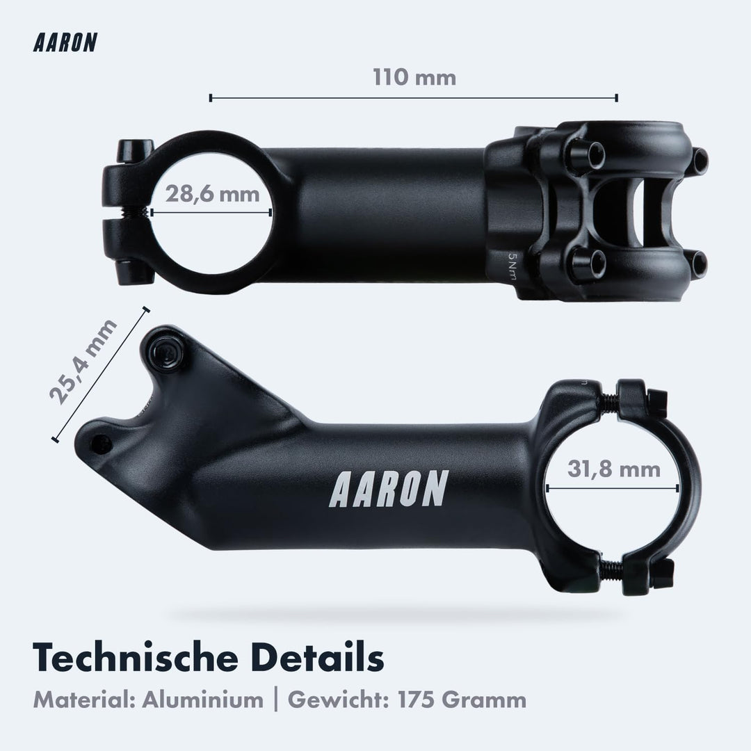 AARON Stem Fahrrad Lenkervorbau, Aluminium Fahrradvorbau mit 35° Winkel für ergonomische Sitzhaltung