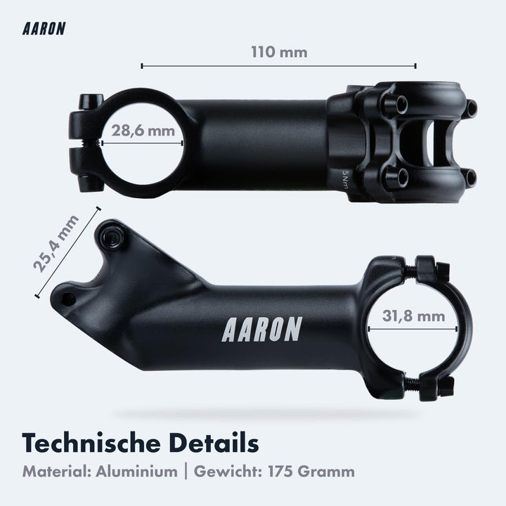 AARON Stem Fahrrad Lenkervorbau, Aluminium Fahrradvorbau mit 35° Winkel für ergonomische Sitzhaltung