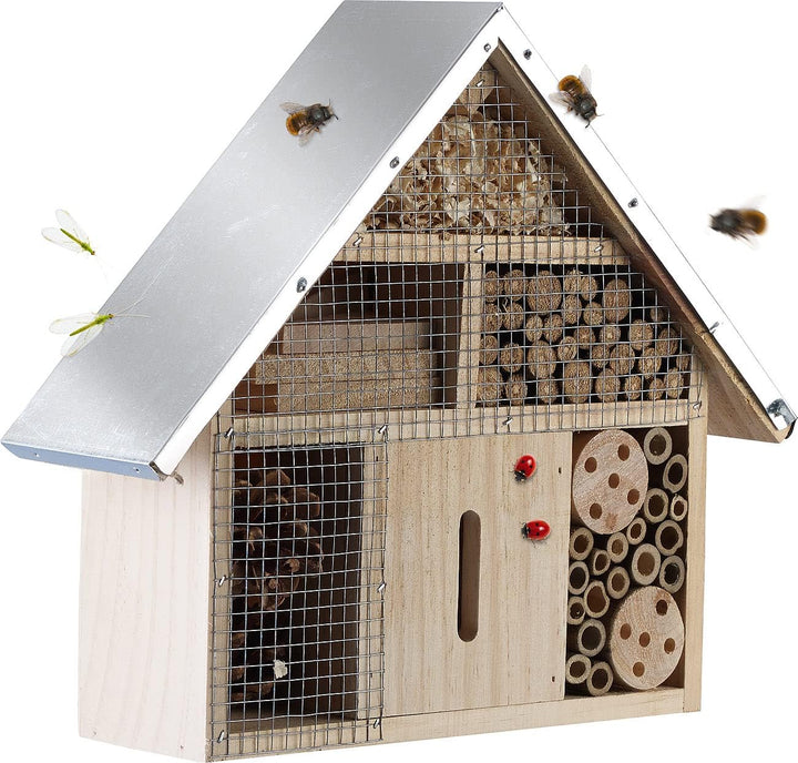 Royal Gardineer Profi-Insektenhotel: Insektenhotel Maja aus Naturholz, vormontiert, Metalldach (Lern