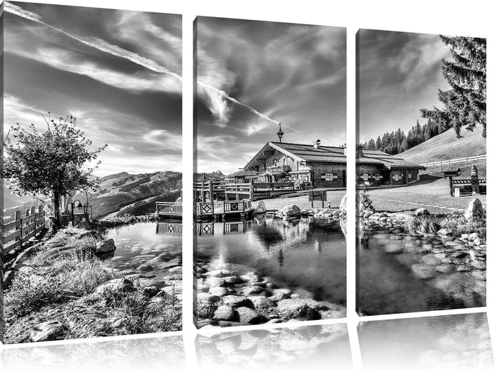 Pixxprint Schönes Haus in den Alpen als Leinwandbild/Grösse: 3 Teilig (120x80 cm) cm/Wandbild/Kunstd