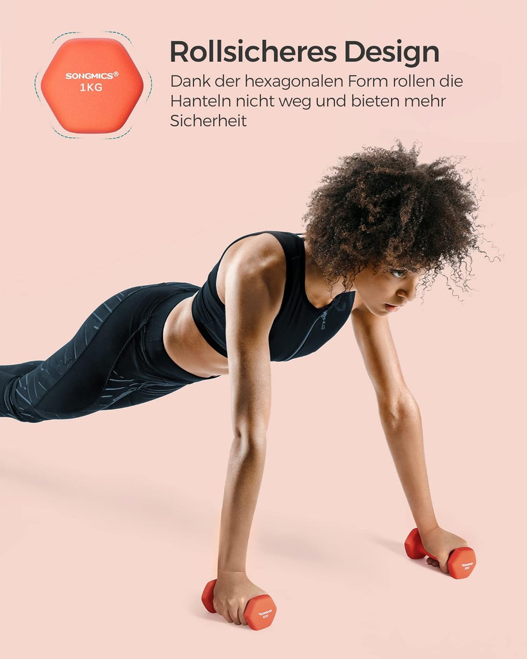 SONGMICS 2 Stück Hexagon Hanteln mit Neoprenbeschichtung für Krafttraining, Fitness, Zuhause 2 x 1 k