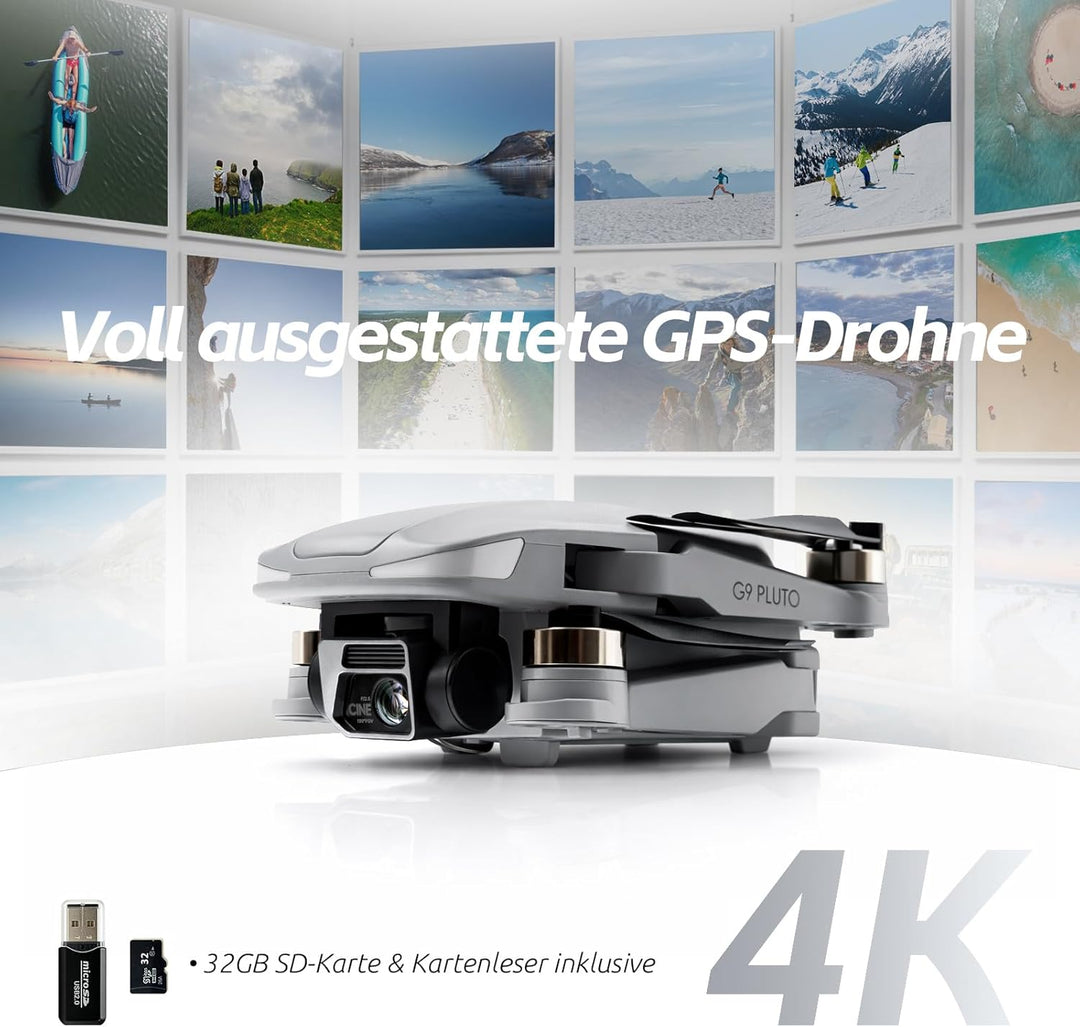 GPS Drohne mit Kamera 4K (EIS), 4,5 Zoll Bildschirm, bürstenloser Motor, 3 Akkus (90 min), Auto-Rück