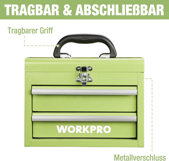 WORKPRO Metall Schubladenbox mit 2 Schubladen & Oberer Stauraum Avocadogrün, 27,5x15x20,8cm Tisch Or