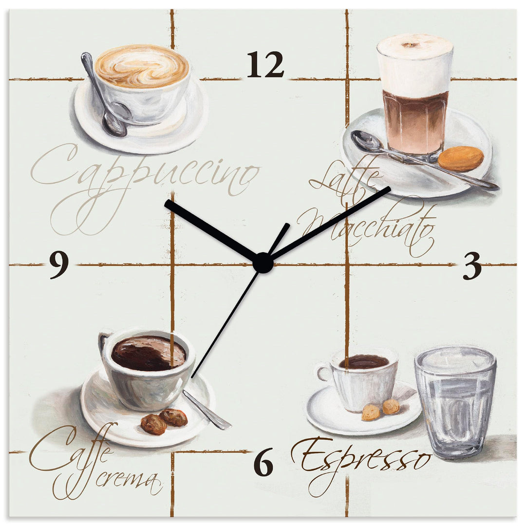 ARTLAND Wanduhr ohne Tickgeräusche Leinwand Quarzuhr 30x30 cm Quadratisch Lautlos Cappuccino Kaffee