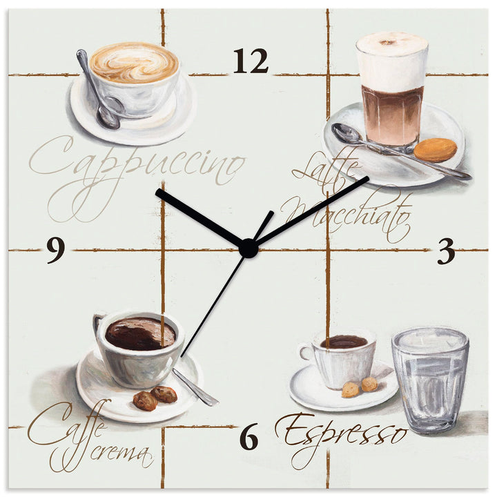 ARTLAND Wanduhr ohne Tickgeräusche Leinwand Quarzuhr 30x30 cm Quadratisch Lautlos Cappuccino Kaffee