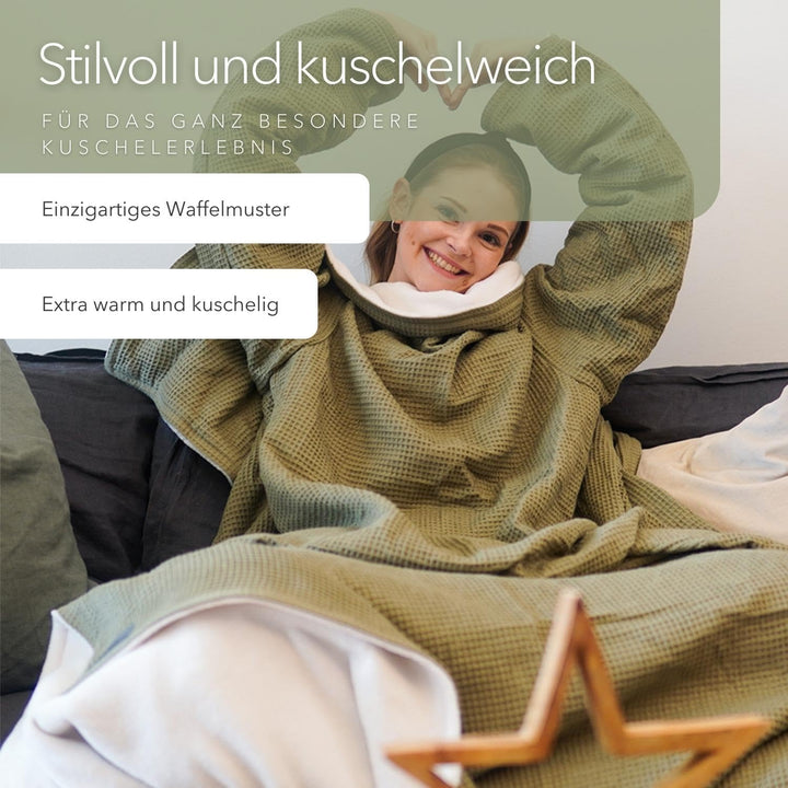 Kuscheldecke mit Ärmeln *Made IN Germany* - Extra kuschlig warme Ärmeldecke in XL Grösse -145 x 210