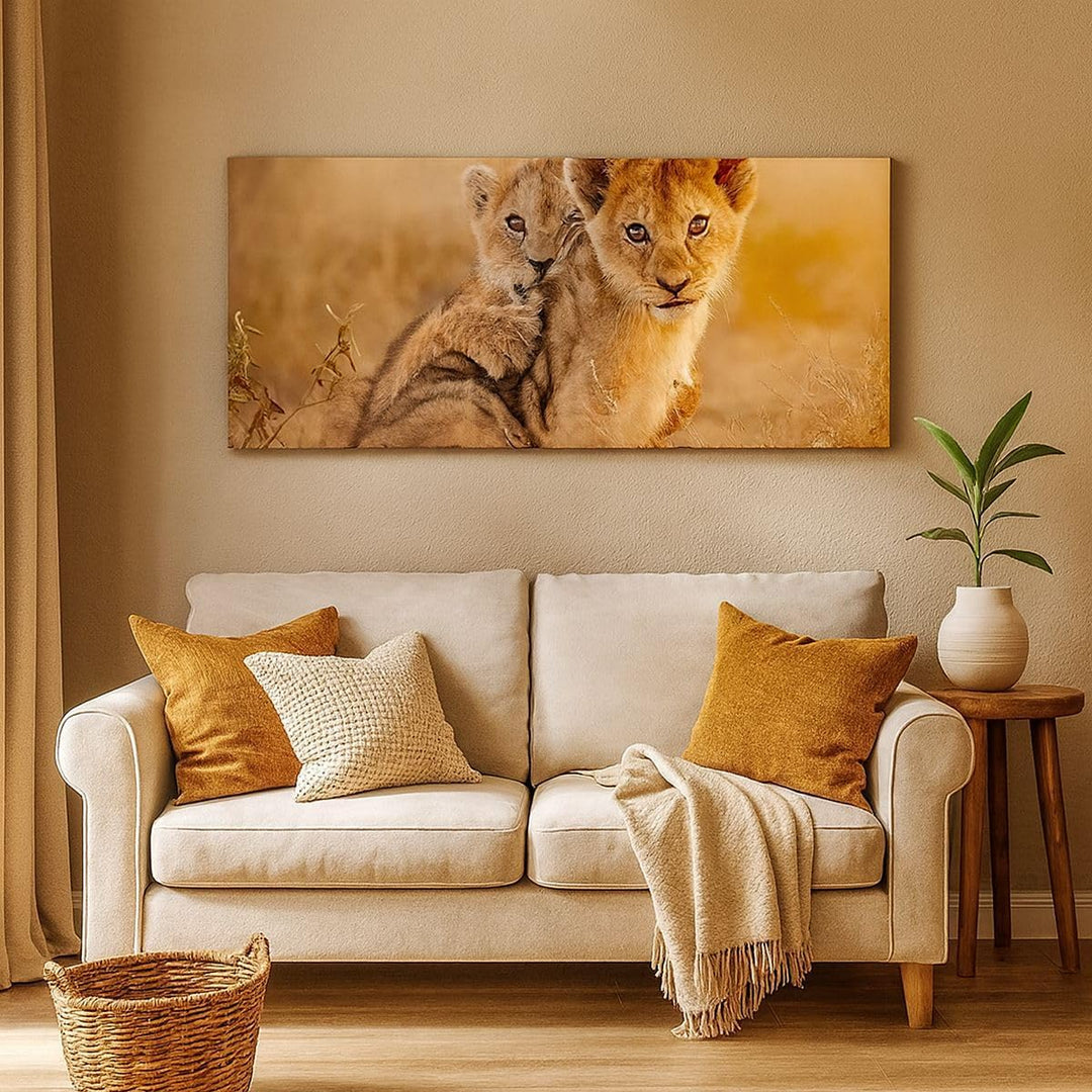 Wandbilder Dekoration Wohnzimmer Löwe Natur Tier Panorama Bilder auf Leinwand 120x50cm Leinwandbild
