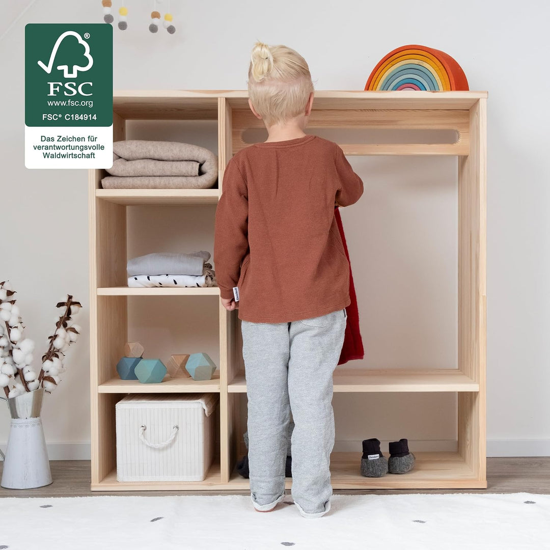 Ehrenkind® Montessori Kleiderschrank | Kinderregal Kiefer Natur | Kinderschrank FSC Zertifiziert | G