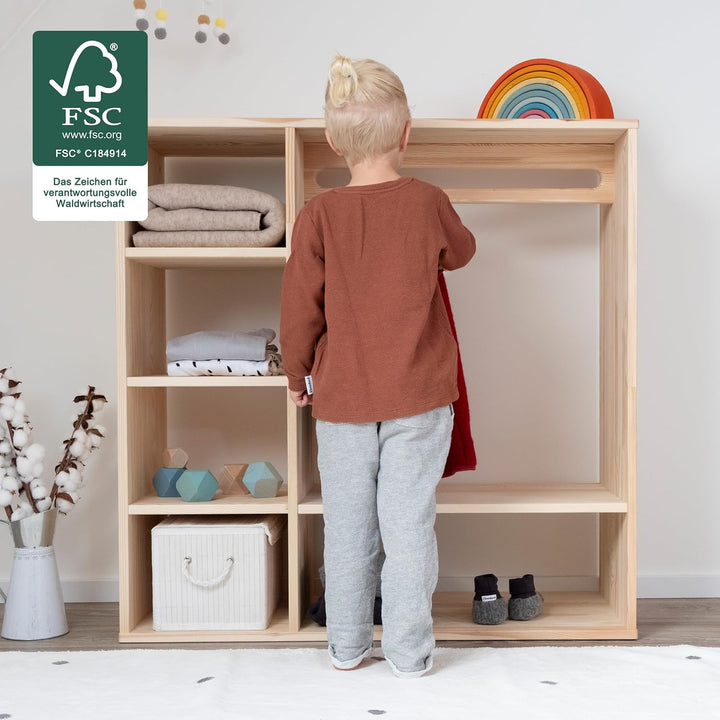 Ehrenkind® Montessori Kleiderschrank | Kinderregal Kiefer Natur | Kinderschrank FSC Zertifiziert | G