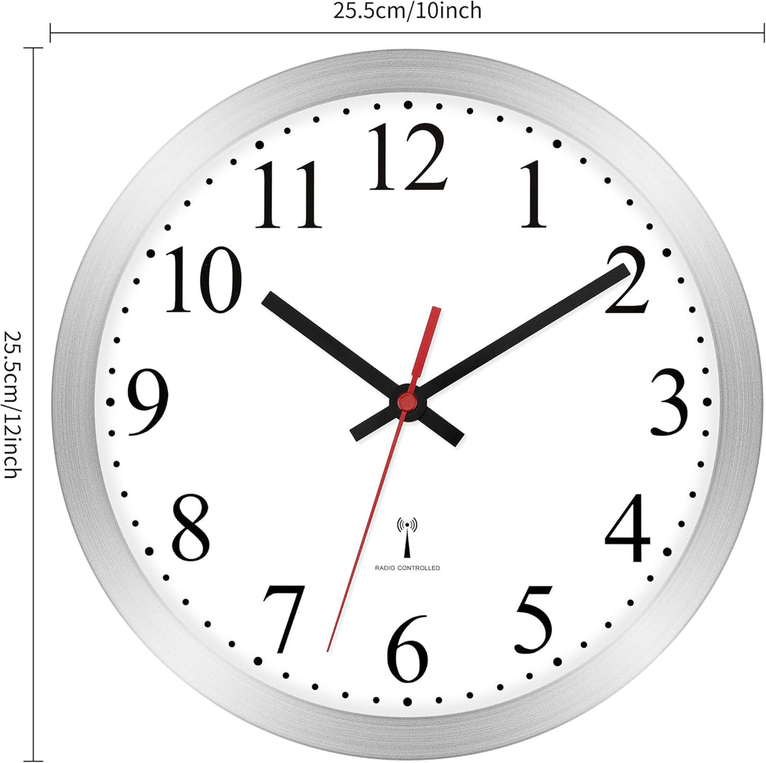 Foxtop Funk Wanduhr Geräuschlos Lautlos Analog Nicht Tickend 25 cm Leicht Ablesbare Uhr für Küche, W