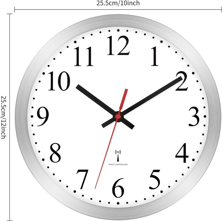 Foxtop Funk Wanduhr Geräuschlos Lautlos Analog Nicht Tickend 25 cm Leicht Ablesbare Uhr für Küche, W