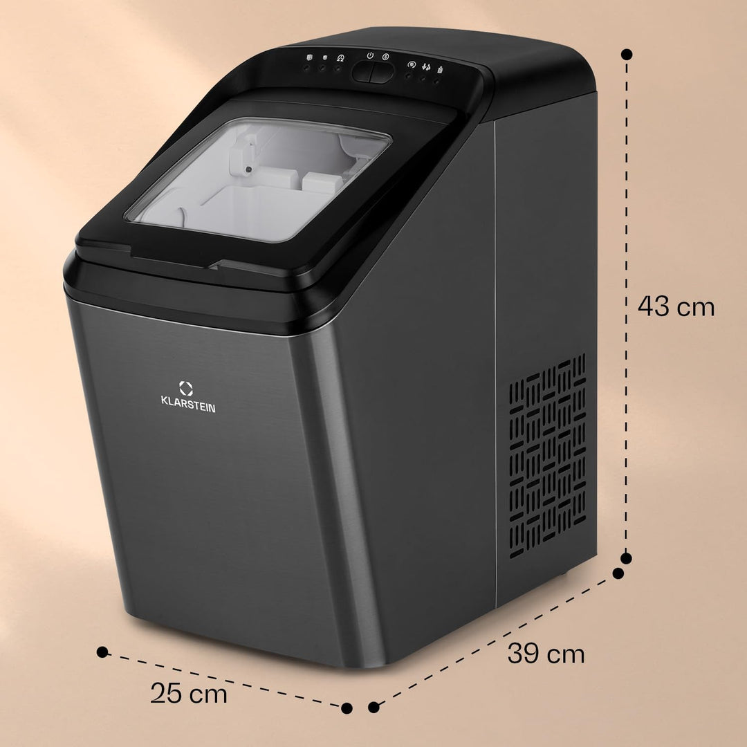 Klarstein Partytime Eiswürfelmaschine - 15kg/24h, 2 Eiswürfelgrössen: S &amp; L, Produktionszeit in 7 Mi
