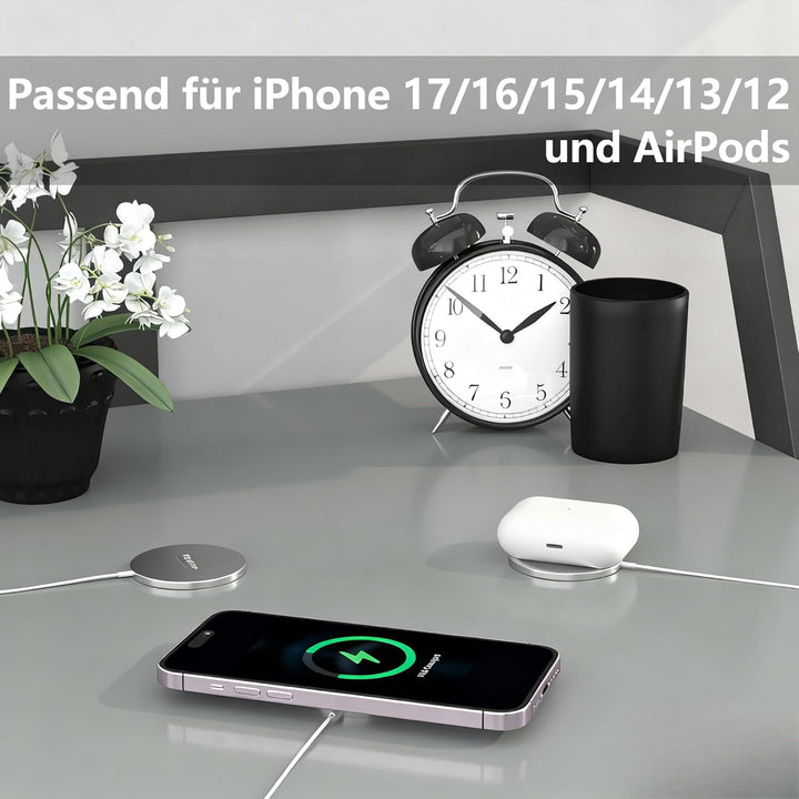 EXW für Mag-Safe Ladegerät, kabelloses Ladegerät, 15W Induktive Ladestation für iPhone 17/16/15/14/1