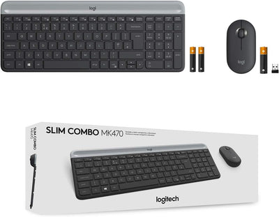 Logitech MK470 Slim Combo Kabelloses Tastatur-Maus-Set, 2.4 GHz Verbindung via Nano-USB-Empfänger, 1