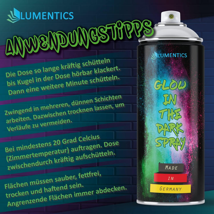 LUMENTICS Leuchtspray Gelb-Grün - Sprayfarbe mit Nachleuchteffekt - Leuchtet im Dunkeln - Made in Ge