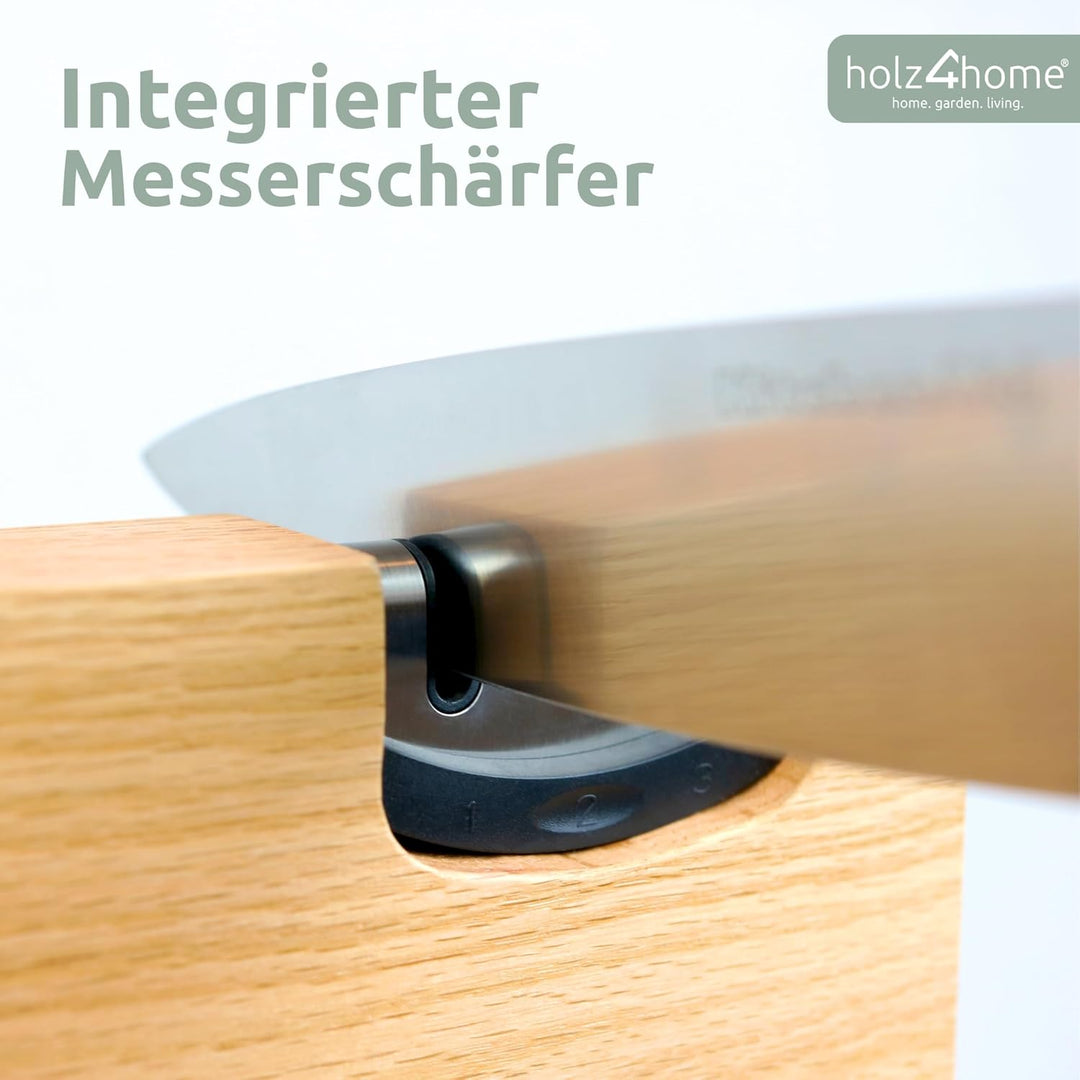 holz4home® Messerblock magnetisch aus Eichenholz I Messerbrett Messerhalter mit Fuss aus Edelstahl I