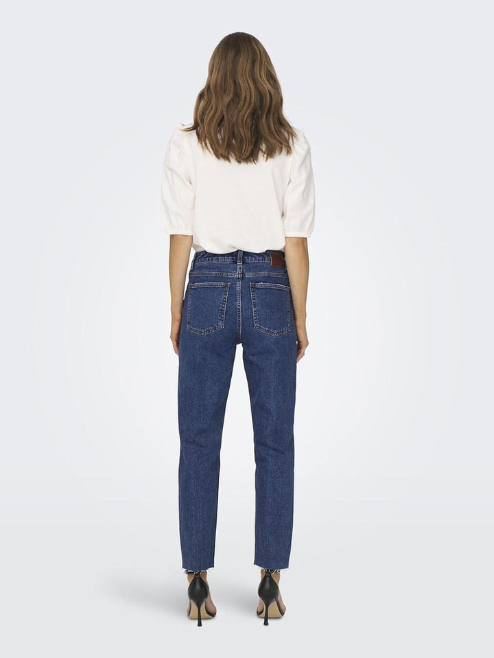 ONLY Damen Onlemily Hw Straight ANK Col PNT Hose 25W / 32L Dark Blue Denim, 25W / 32L Dark Blue Deni