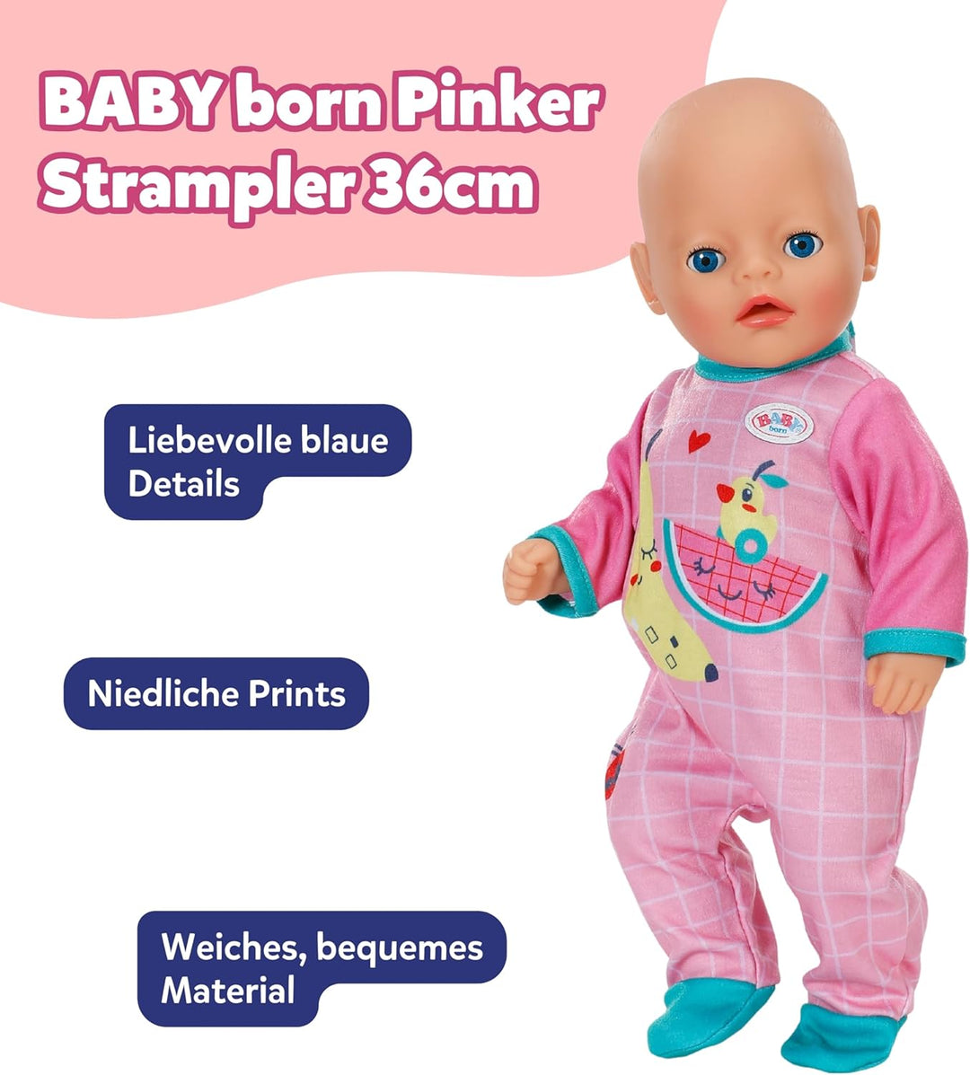 BABY born pinker Strampler - Puppenstrampler mit blauen Details & niedlichem Print - Hochwertige Pup