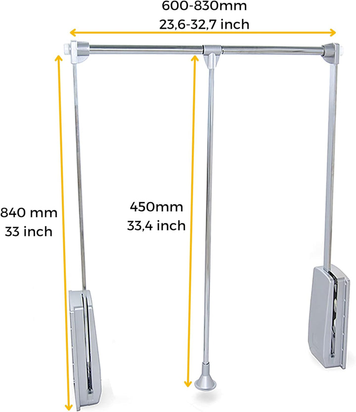 Emuca - Kleiderlift für Schrankbreite, kleiderschranklift, 600-830mm breite regulierbar, Verchromt V