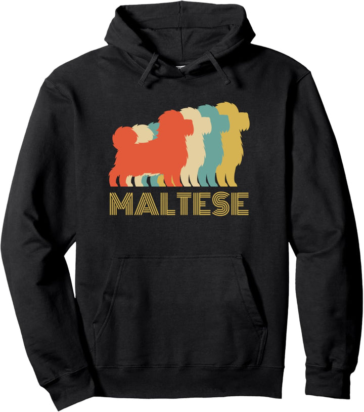 Malteser-Hunde-Silhouette, Vintage-Look Pullover Hoodie