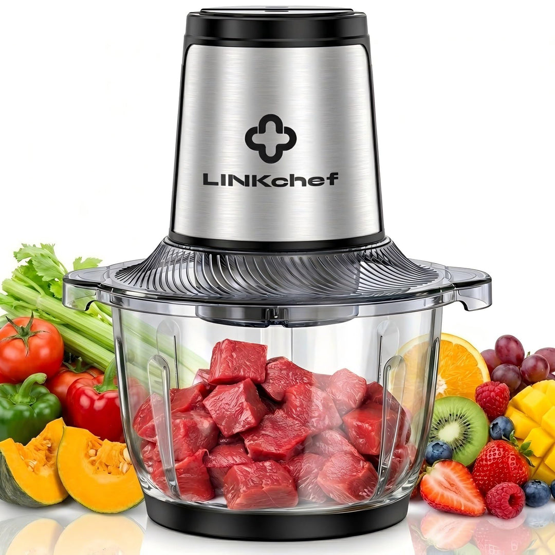 LINKChef Zerkleinerer Elektrisch 1,5L Glasbehälter, 2 Stufen, 3 Edelstahlklingen – Universalzerklein