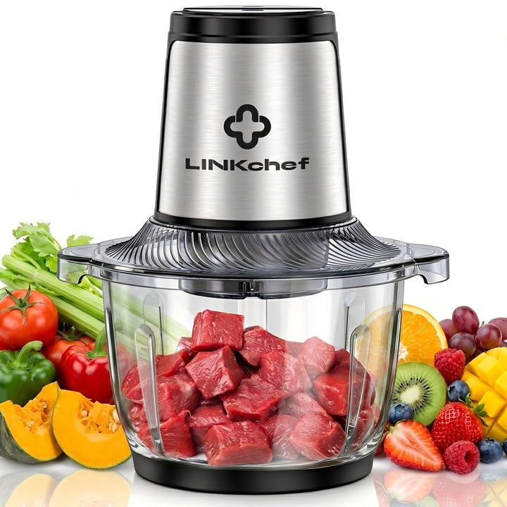 LINKChef Zerkleinerer Elektrisch 1,5L Glasbehälter, 2 Stufen, 3 Edelstahlklingen – Universalzerklein