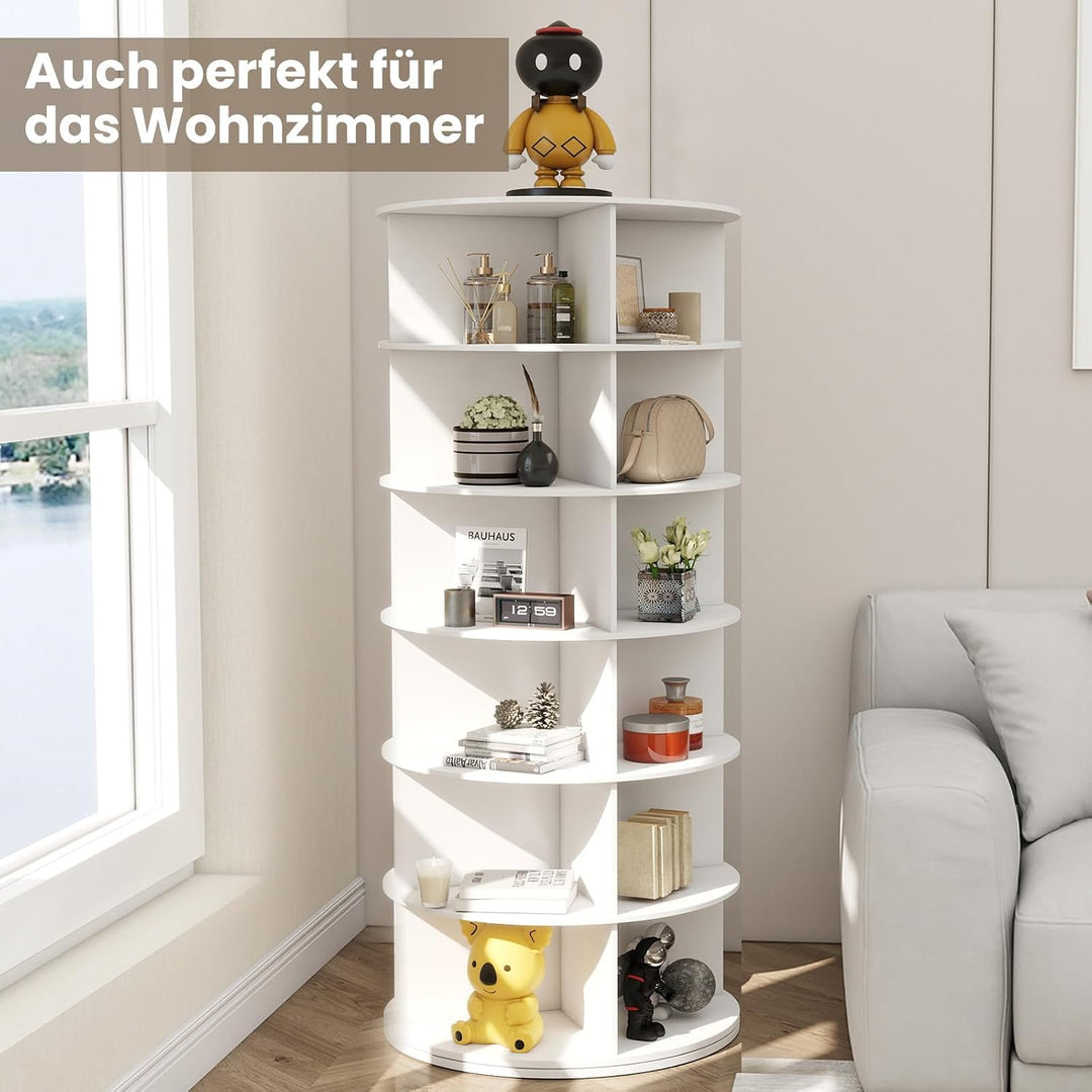 6 Tier Drehbarer Schuhregal 360° drehbares Display weisser Lazy Susan-Organizer Shoe Rack 24 Paar Sc