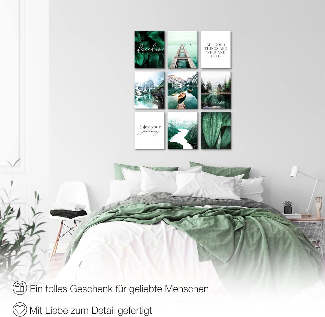 Novart Wandbilder Natur - KOMPLETT AUFHÄNGFERTIG - Berge Wohnzimmer Schlafzimmer- 9 Moderne Mood-Bil