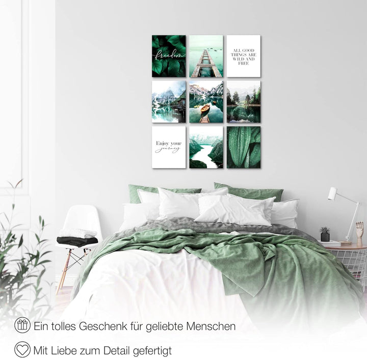 Novart Wandbilder Natur - KOMPLETT AUFHÄNGFERTIG - Berge Wohnzimmer Schlafzimmer- 9 Moderne Mood-Bil