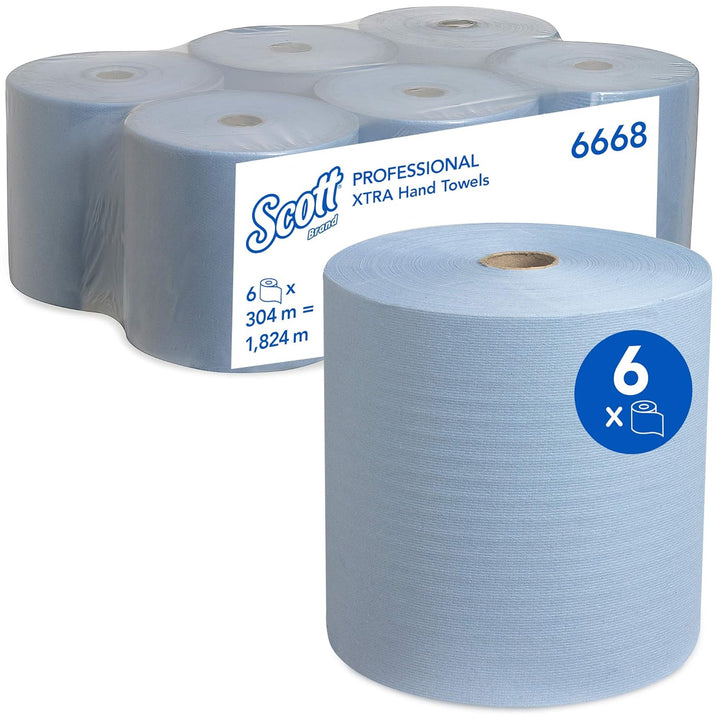 Scott Rollenhandtuch 6668 – 6 x 304 m blau Handtuchpapier, 1-lagige Rollen, Einzelentnahme, weich, r