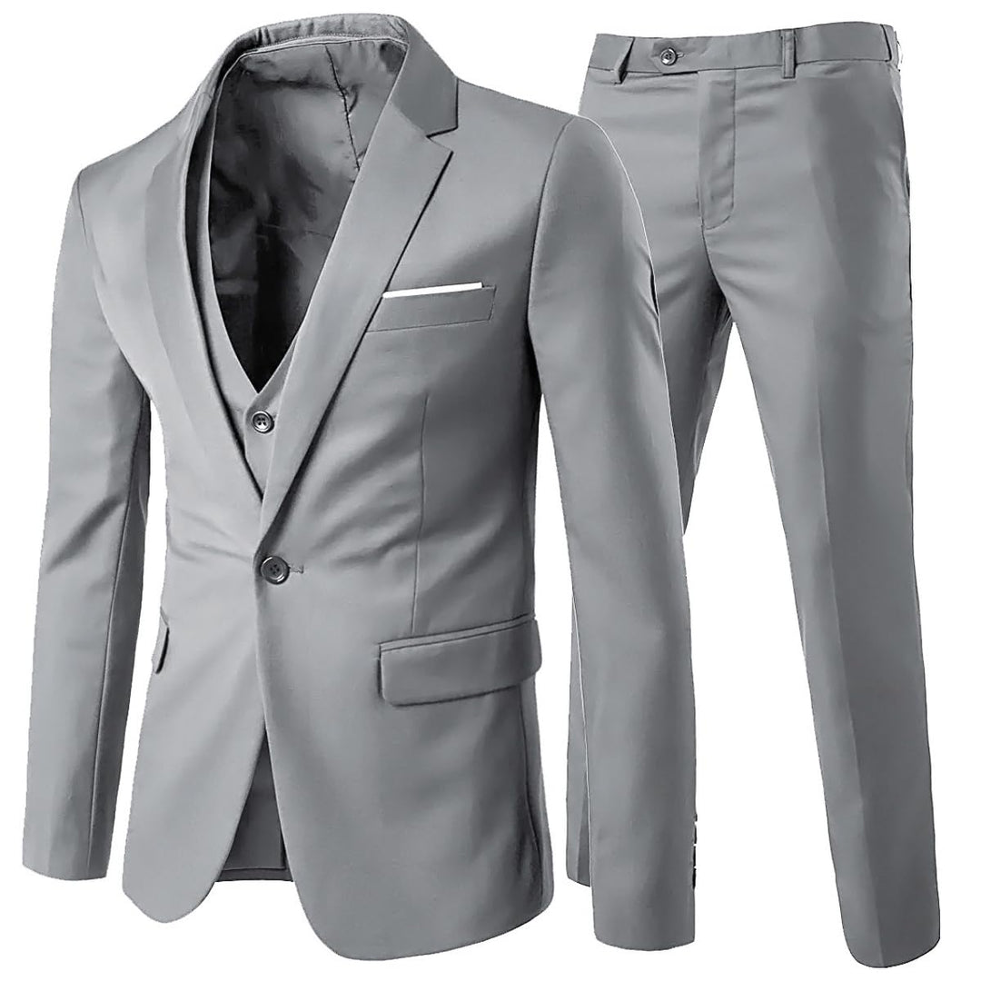 Anzug Herren Slim Fit 3 Teilig Anzüge Herrenanzug Sakko für Hochzeit Business L Hellgrau, L Hellgrau
