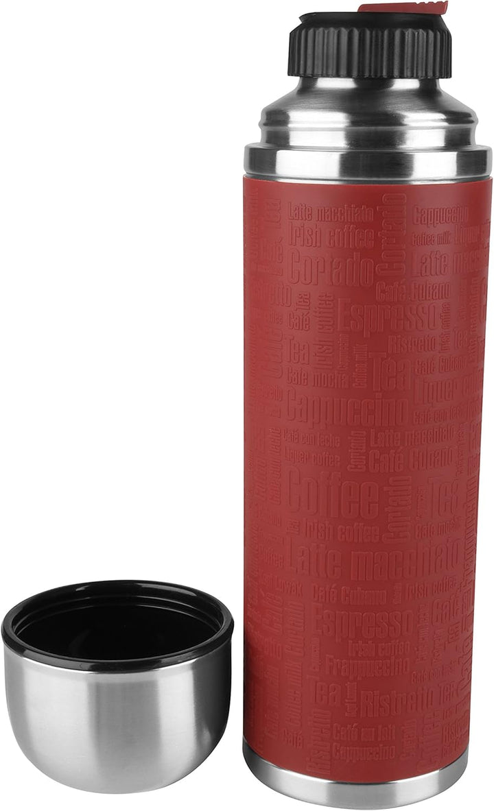 Emsa 515715 Senator Manschette Isolierflasche, Mobil geniessen, 1,0 L, Safe Loc Verschluss, rot Rot