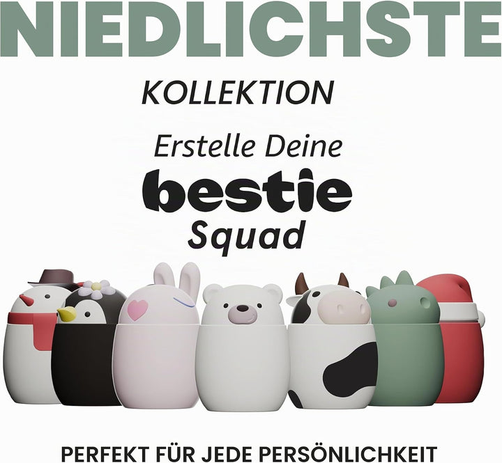 ASOBU BESTIE Lebensmittelbehälter – Vakuumisoliertes Edelstahlglas mit lustigem Silikondeckel – hält