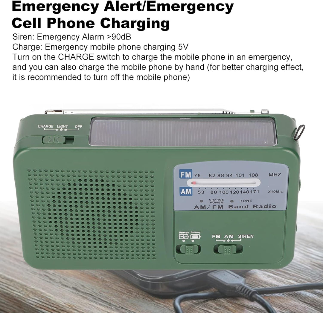 Solar Handkurbel Radio,500 mAh Notfall-Kurbelradio mit LED Taschenlampe,Tragbares AM/FM-Radio, Handy