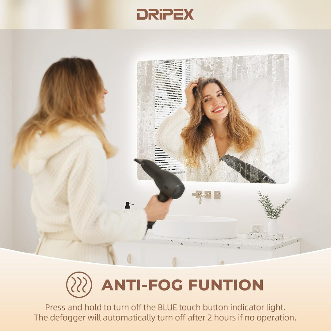 Dripex Badezimmerspiegel Led Badspiegel, Rechteckig, Touch-Schalter, Dimmbar, 3 Lichtfarbe Einstellb