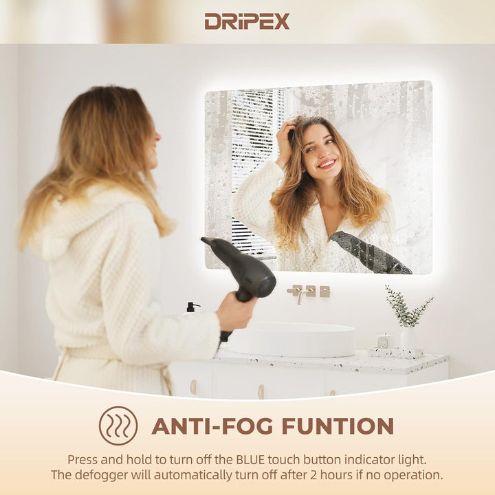 Dripex Badezimmerspiegel Led Badspiegel, Rechteckig, Touch-Schalter, Dimmbar, 3 Lichtfarbe Einstellb
