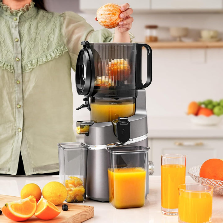 AMZCHEF Entsafter Slow Juicer Kaltpresse für ganze Früchte, XXL 138mm Öffnung, BPA-frei mit Rezeptbu