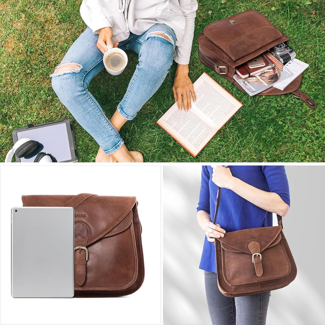 LEABAGS Leder Handtasche Damen I Premium Echtleder Umhängetasche I Damen Schultertasche I Damentasch