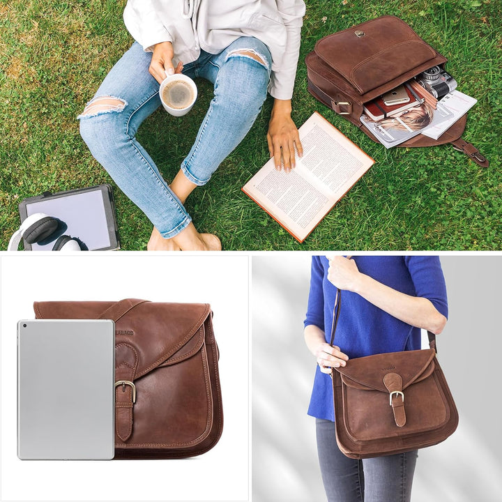 LEABAGS Leder Handtasche Damen I Premium Echtleder Umhängetasche I Damen Schultertasche I Damentasch