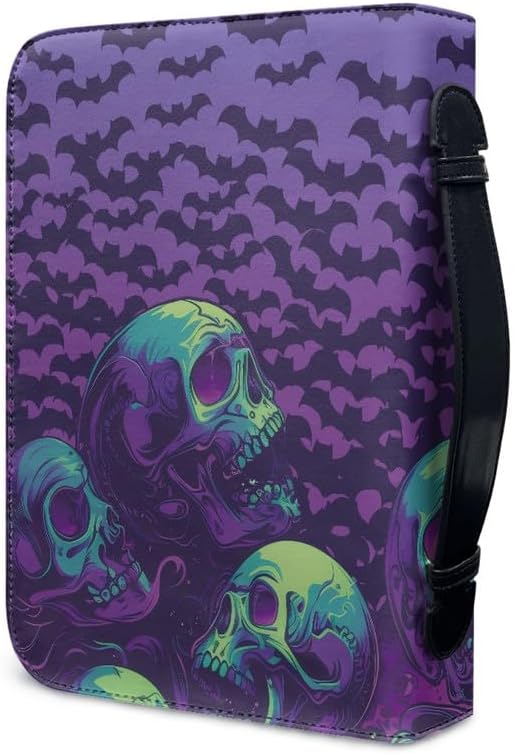 Gothic Totenköpfe Fledermäuse Buchhülle für Notizbuch, dunkelviolette Fledermäuse, Leder, Buchtasche