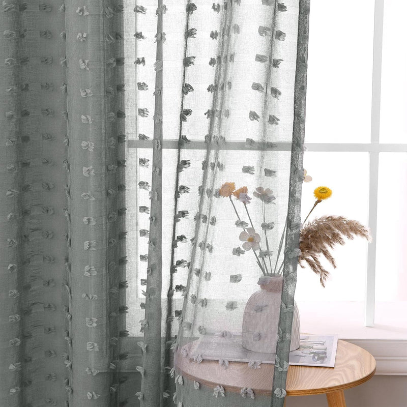 Joywell Grau Gardinen Wohnzimmer Vorhänge Transparente Voile Sheer Vorhänge Mädchenzimmer Leinenstru