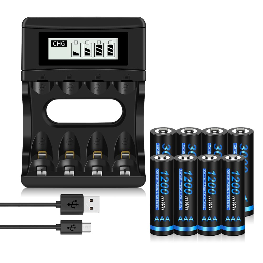CITYORK Akku AA AAA Wiederaufladbare Li-ion Batterien mit 4 Stücke 1.5V 3000mWh AA Lithium Akku und