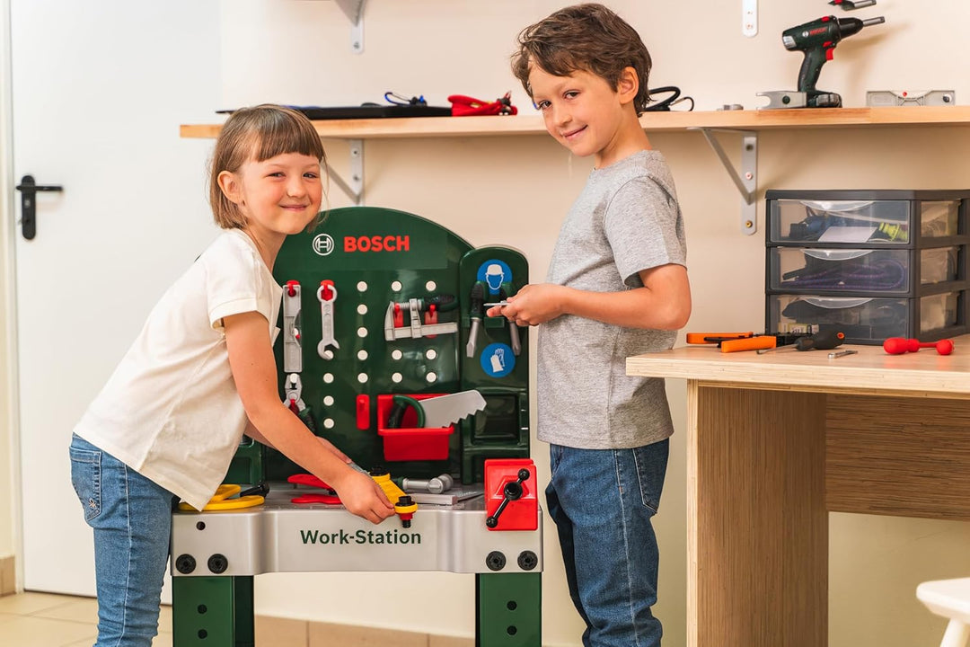 Theo Klein 8580 Bosch Work-Station | 44-teilig | Werkbank inkl. Arbeitssplatte mit Lernfunktion | Ma