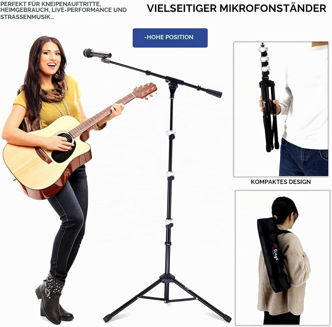 Mikrofonständer, Mikrofonstativ Tragbarer Mic Stand Mit Galgen, Easygo Mikrofonstativ mit Teleskopar