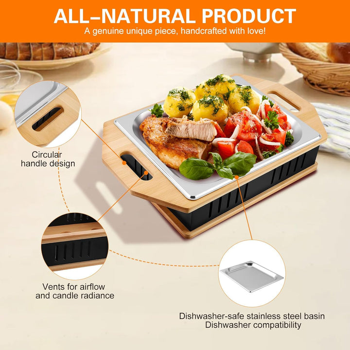 BBQ Warmhalteplatte Teelicht, Fleischwarmhalter FüR Grillen, BBQ Servierplatte mit Edelstahlauflage
