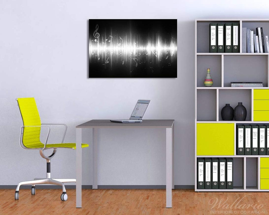 Wallario Glasbild Noten der Musik in schwarz und weiss - 60 x 90 cm Wandbilder Glas in Premium-Quali