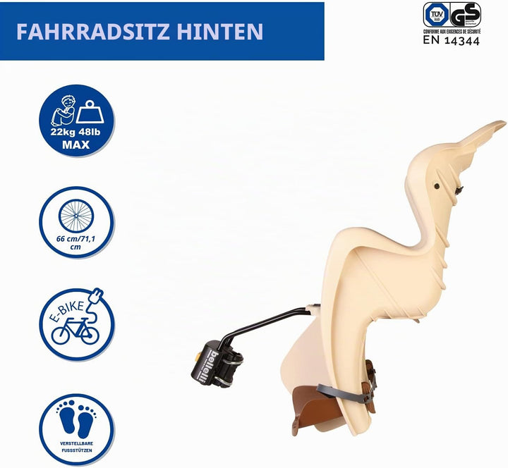 b bellelli Mr Fox - Fahrradrücksitz für Kinder bis 22 kg, von 3 bis 8 Jahren - Fixierung am Fahrradr